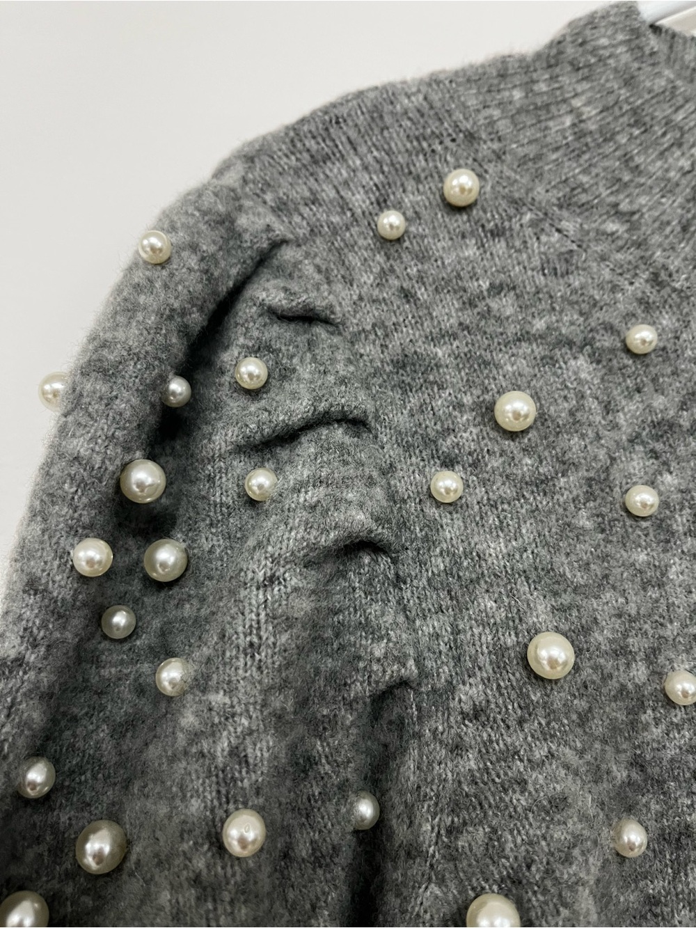 Ann Taylor Tall Grey Pearl-Embellished Knit Dress - Picture 4 of 5